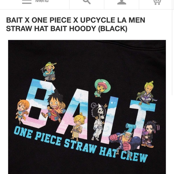 BAIT X ONE PIECE X UPCYCLE LA MEN STRAW HAT BAIT HOODY (BLACK Onepiece B… - Picture 4 of 7
